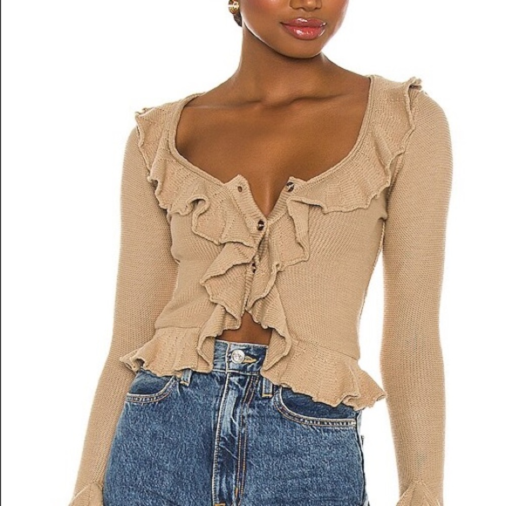LPA ruffle cardigan in sand XXS